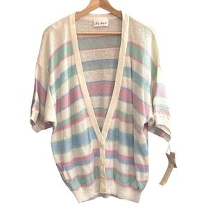 Vintage 1985 Deadstock Lady Devon Pastel Striped Short Sleeve Cardigan Sweater